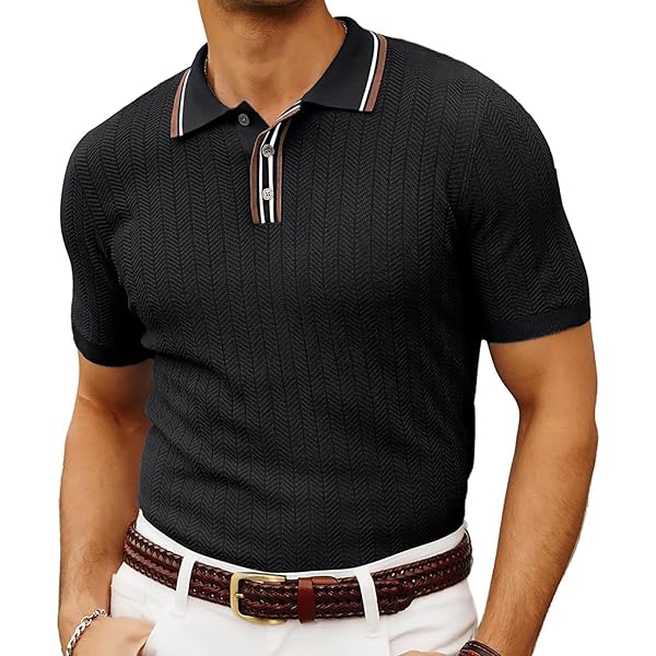 Amazon.com: Men's Button Down Knit Polo Shirt Retro Solid